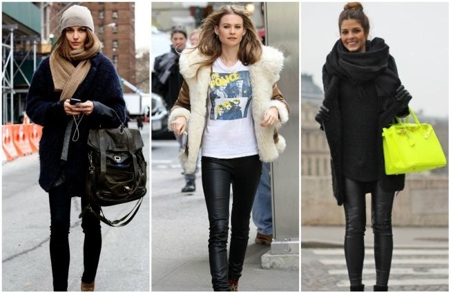 С чем носить кожаные леггинсы зимой?