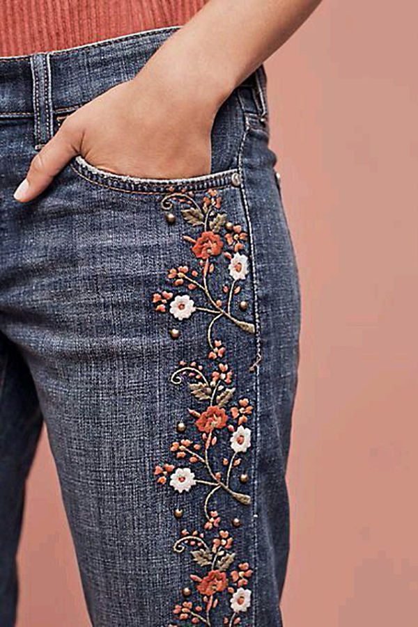 Разнообразный декор джинсов: вышивка, роспись, кружево, фото № 4