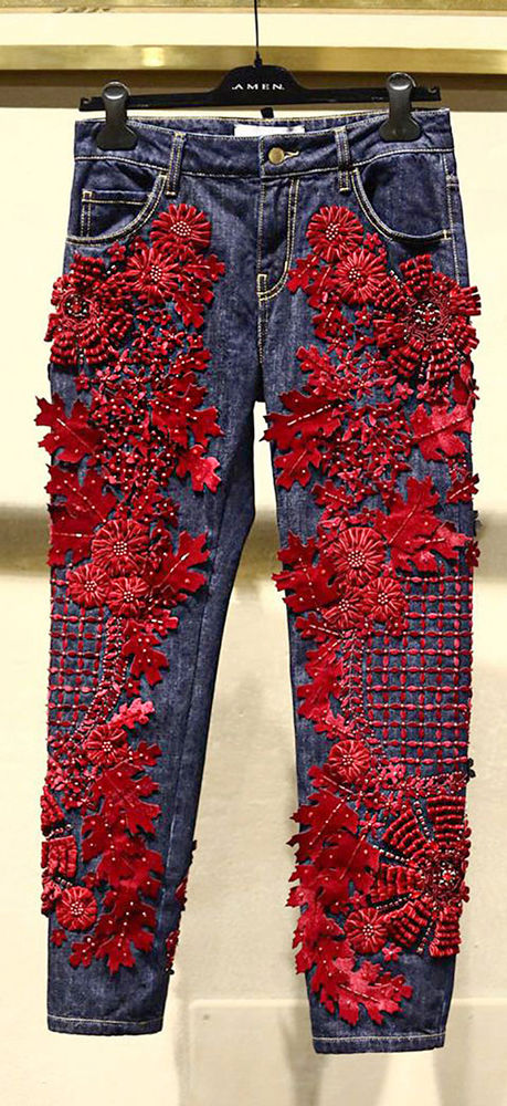 Разнообразный декор джинсов: вышивка, роспись, кружево, фото № 23