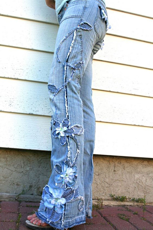 Разнообразный декор джинсов: вышивка, роспись, кружево, фото № 12