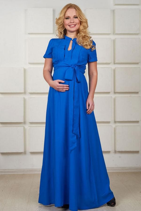 Синее платье в пол для беременной