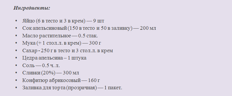 Ингредиенты для торта 1 в 1 класс