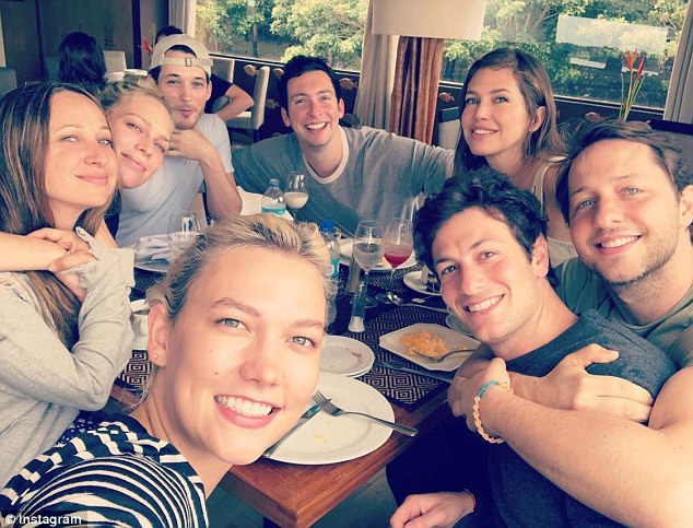 The same group on the same day in peru, minus Niarchos (clockwise from bottom left: Karlie Kloss, Jennifer Meyer, Erin Foster, Nick Brown, Hess, Zhukova, Blasberg and Kushner)