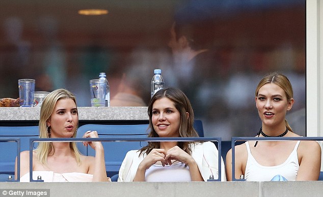 Ladies night: Zhukova attended the US Open finals back in September 2016 with good friend Kloss and Ivanka Trump (above)