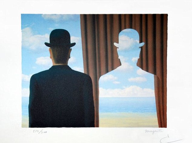 An image of Decalcomania by Rene Magritte on which on of the salads was based.  In tests, volunteers preferred the flavour of the artistic dish over the same ingredients tossed together or placed neatly but uncreatively on the plate