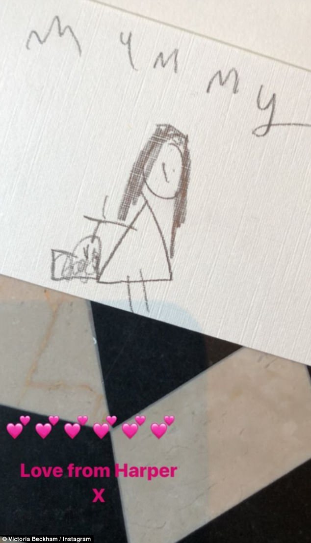 Soaring success: Seven-year-old Harper also gifted her mother with a lovingly hand drawn card to mark Victoria