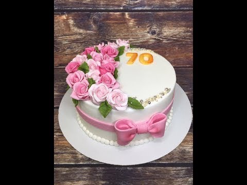 оформление торта с розами на 70 лет  / how to make a cake with roses