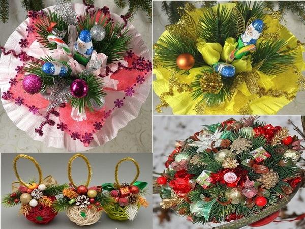 Новогодние букеты из конфет. Фото с сайта ru.pinterest.com