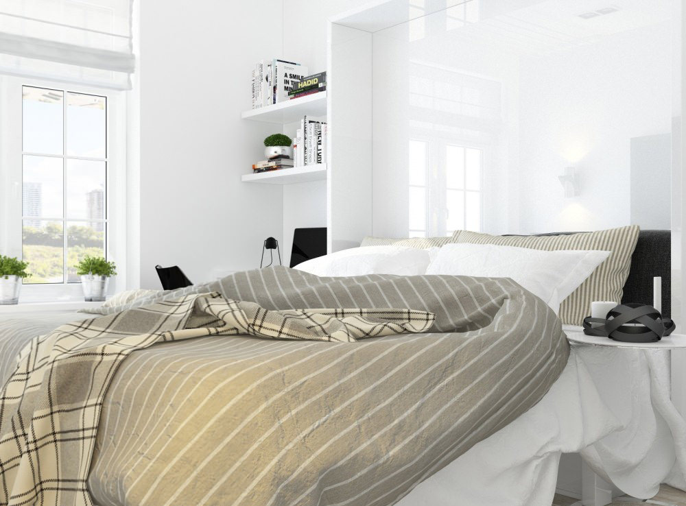 Дизайн интерьера спальни в стиле белый минимализм