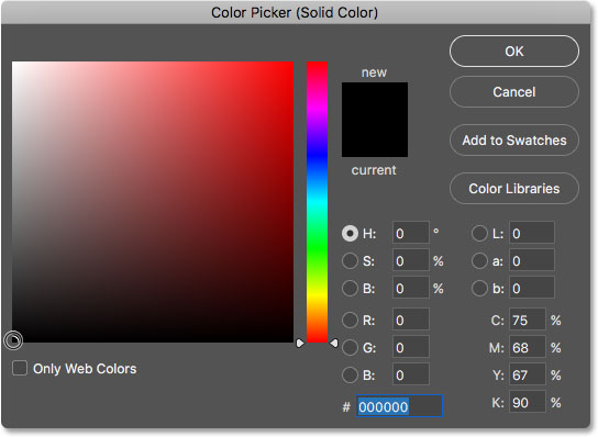 Choosing black and the new background color from the Color Picker