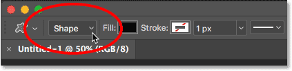 The Tool Mode option in the Options Bar in Photoshop. Set it to Shape.