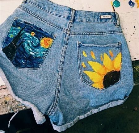 Рисунки на джинсах с помощью акварели
