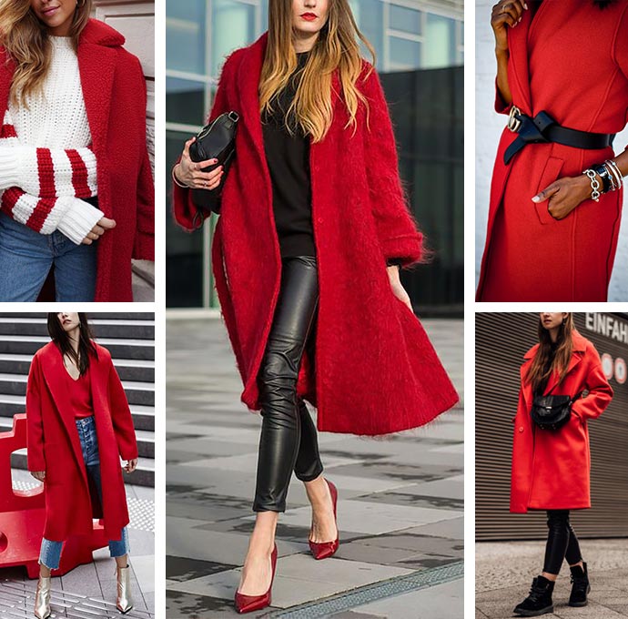 с чем носить красное пальто