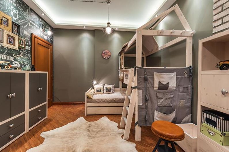 Дизайн интерьера детской комнаты в стиле лофт - фото