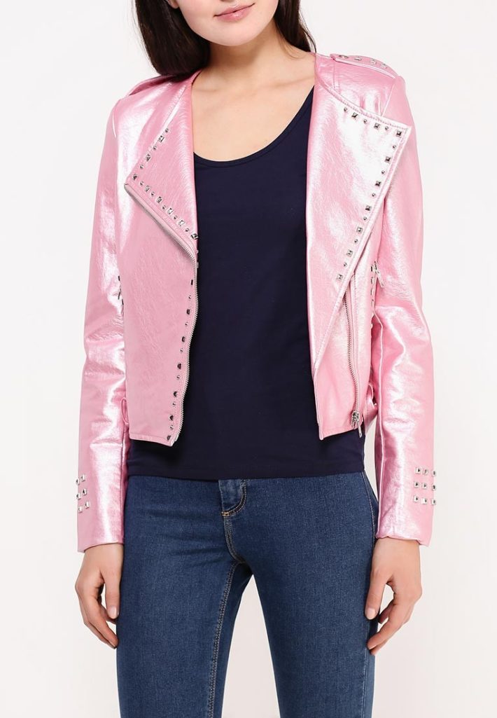 куртка косуха с декором розовая