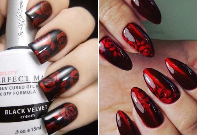 дизайн ногтей с черным и красным цветом