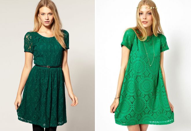 зеленое платье с кружевом
