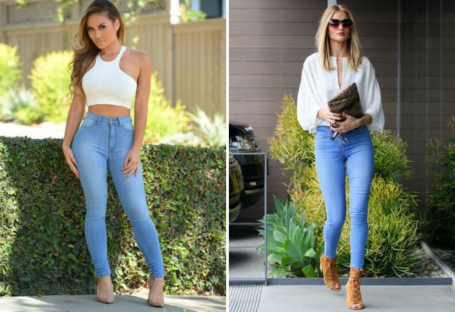 женские джинсы стрейч с высокой талией