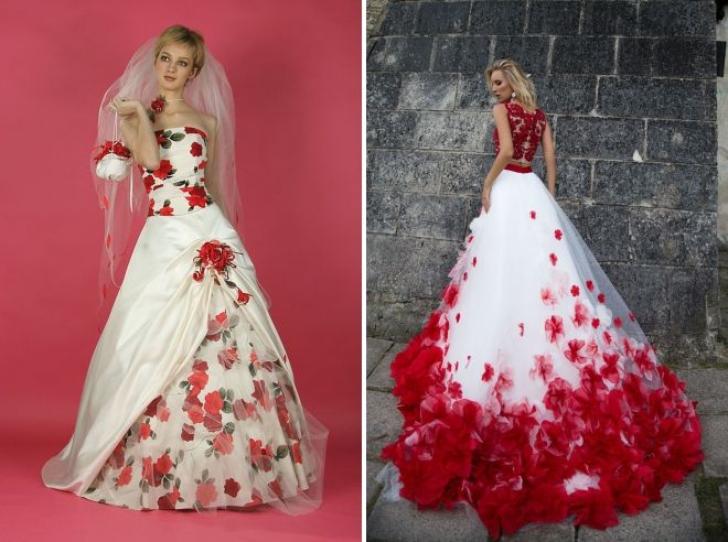 свадебные платья с красными цветами