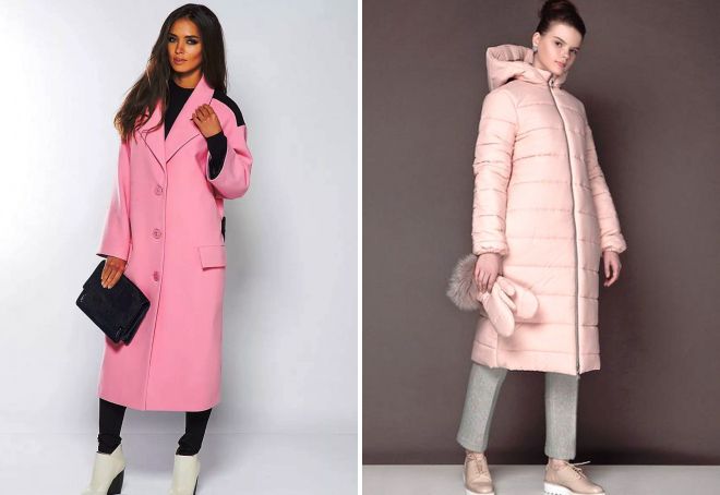 длинное розовое пальто