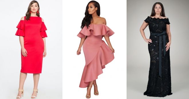 Модные вечерние платья 2019 для полных женщин воланы