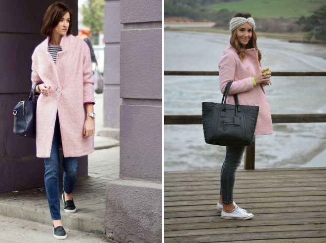 обувь к розовому пальто