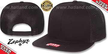 Blank OVER-SIZED MESH-BACK SNAPBACK Black-Black Hat by Zephyr