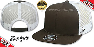 Blank OVER-SIZED MESH-BACK SNAPBACK Brown-White Hat by Zephyr
