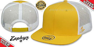 Blank OVER-SIZED MESH-BACK SNAPBACK Gold-White Hat by Zephyr
