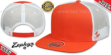 Blank OVER-SIZED MESH-BACK SNAPBACK Orange-White Hat by Zephyr