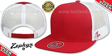 Blank OVER-SIZED MESH-BACK SNAPBACK Red-White Hat by Zephyr