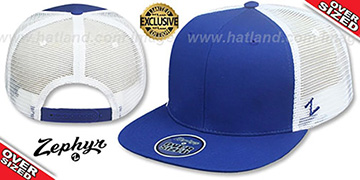 Blank OVER-SIZED MESH-BACK SNAPBACK Royal-White Hat by Zephyr