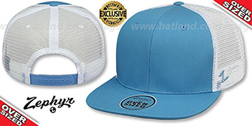 Blank OVER-SIZED MESH-BACK SNAPBACK Sky-White Hat by Zephyr